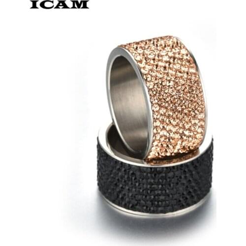 ICAM Stainless Steel 8 Rows Crystal Ring for Women Wedding Stainless Steel Green Black Crystal Rings for Women Men Lady