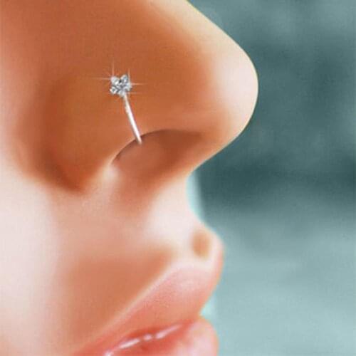 1 Pcs Small Thin Rhinestone Crystals Flower Fake Septum Piercing Nose Rings&Studs Faux Clip Nose Hoop Body Jewelry