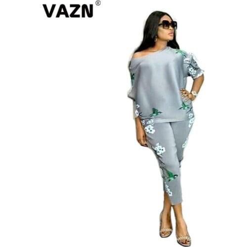 VAZN 2020 Autumn Top Quality Casual Energy Young Fresh Clear Soft Daily Style Half Sleeve Top Long Pants Women 2 Piece Set