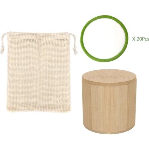 27RC 16/20Pcs Reusable Bamboo Fiber Pads Washable Makeup Remover Pad Soft Face Skin Cleaner Facial Cleaning