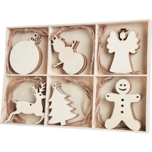 30 kinds of finished wooden Christmas ornaments, angels with holes, deer, balls, dolls, snowmen, Christmas tree decorations