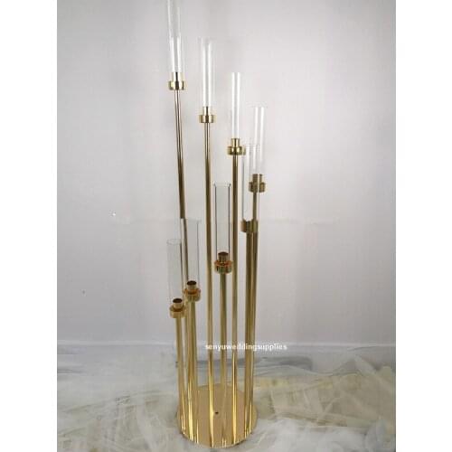 5pcs) 8 heads round Geometric Wedding gold Metal Centerpiece Flower Stands candle holder Pliths stand for senyu1814