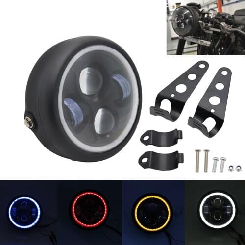 6.5" Motorcycle LED Headlight Black hi/low beam HeadLamp with DRL Halo Angel Ring for Harley Sportster Cafe Racer Bobber Motor