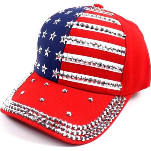 Bling Baseball Cap Crystal American Flag Hat Men Women Hip Hop Outdoor Caps -MX8