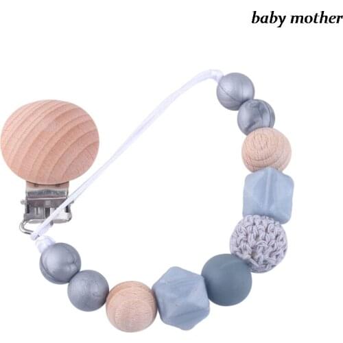 Baby Pacifier Clips Silicone Beads Wooden Ring Pacifier Chain Infant Holder For Pacifier Baby Wood Clips Pendent For Pacifiers