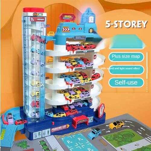 Childrens car parking building multi-storey electric lift rail car break through the big adventure puzzle home toys