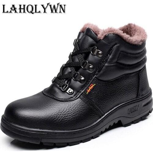 Men Winte Snow Boots Steel Toe Anti-crush Ankle Boots Warm with Plush Fur Work Safety Men Shoes 45 46 H62