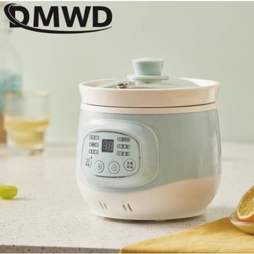 DMWD Household Electric Smart Slow Cooker White Porcelain Porridge Soup stewing machine mini Timer Control baby food steamer 1L