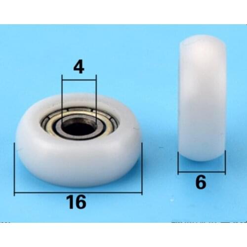 DuoWeiSi 4*16*6mm Circular spherical bearing pulley Embedded 604zz bearing small pulley rubber plastic bearing 39kg Inside 4mm