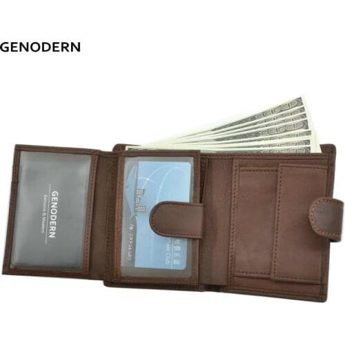 GENODERN Genuine Leather Cowhide with Coin Pocket Functional Male Purse Carteira Masculina Men Wallets