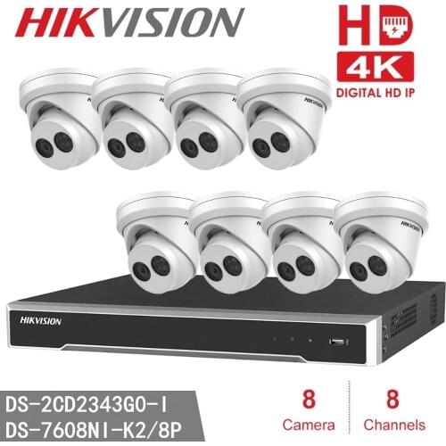 Hikvision NVR DS-7608NI-K2/8P Home Security CCTV + 8pcs Hikvision DS-2CD2343G0-I 4MP WDR EXIR Turret Camera( DS-2CD2342WD-I )