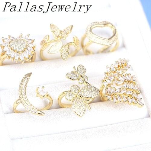 10Pcs Fashion Mix Style clear cz ring, adjustable plated cubic zircon ring,popular jewelry