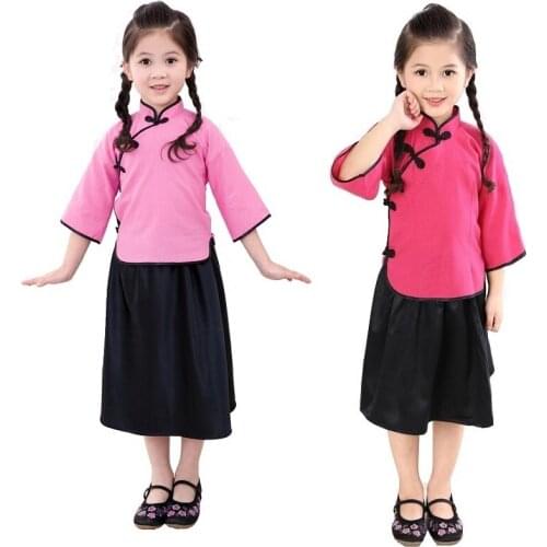 Girl Clothes Suits School Graduation Costumes Children Chinese Chi-pao T-Shirts Skirt Sets Princess Baby Girls Outfits 100-150CM
