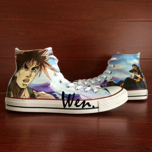 Wen Design Custom Anime Hand Painted Shoes Bizarre Adventure High Top Men Womens Canvas Sneakers for Gifts