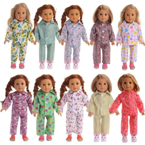 Doll Clothes Handmade 9 Styles Doll Pajamas Cute Printed Fit 18 Inch American Doll &43 Cm New Baby Doll Accessories Best Toy