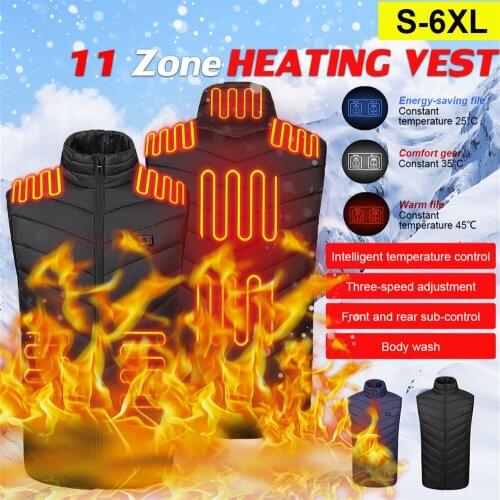 11PCS Heated Jacket Fashion Women Men Coat Intelligent USB Electric Heating Thermal Warm Clothes Winter Heated Vest Plussize