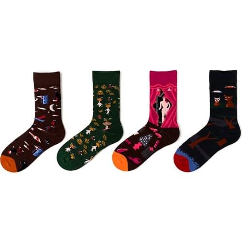 Novelty Women Funny Socks Personality Oil Painting Abstract Retro Art Couple Street Hip Hop Sport Skateboard Male Female Socks