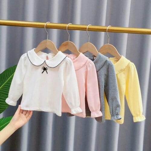 Baby Girl Clothes Shirt Korean Style Bow Tie Doll Collar Cotton T-shirt for Girl Kids Long Sleeve Tops 2020 Autumn Child Tshirt