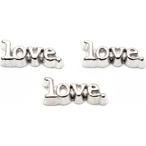 Wholesale 10pcs/lot Metal Silver Letter Love Floating Charms For Living Glass Floating Lockets Bracelet Necklace DIY Jewelry