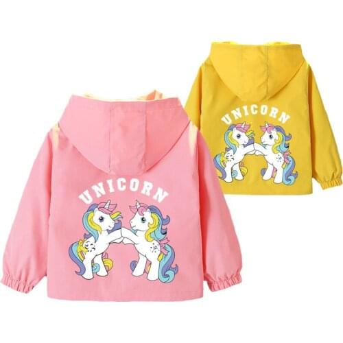 Big Size Autumn Unicorn Girls Coat 2021 New Style Hooded Jacket For Kids 2-10 Years Old Children Birthday Present Windbreaker