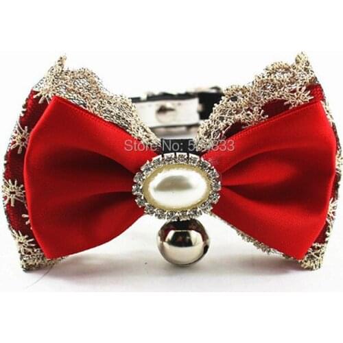 Big Bling Pearl Cats Collar Kitty Puppy Collars with Lace Bow for Chihuahua Yorkie