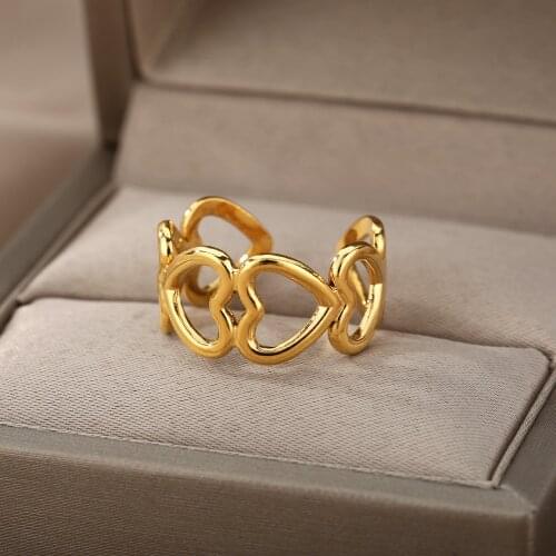 Hollowed-out Heart Shape Open Rings For Women Stianless Steel Gold Silver Color Adjustable Ring Fashion Love Jewelry Girl Gift