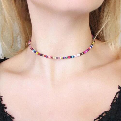 Bohemian Ethnic Handmade Colorful Acrylic Beads Choker Necklace Women Lady Neck Chocker Colar Beach Jewelry Necklaces YN1069