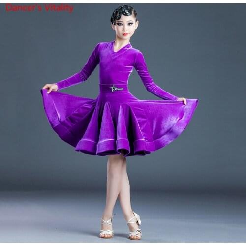 Latin Dance Dress Velvet V-Neck Long Skirt Performance Clothing Profession Custom Adult Child Temperament Competition Clothes
