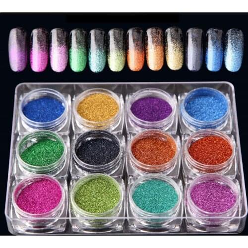 1box Nail Powder 12 Color Holographic Chrome Mirror Laser Synthetic Resin Pigment Manicure Art Eye Mirror Nail Powder Glitter