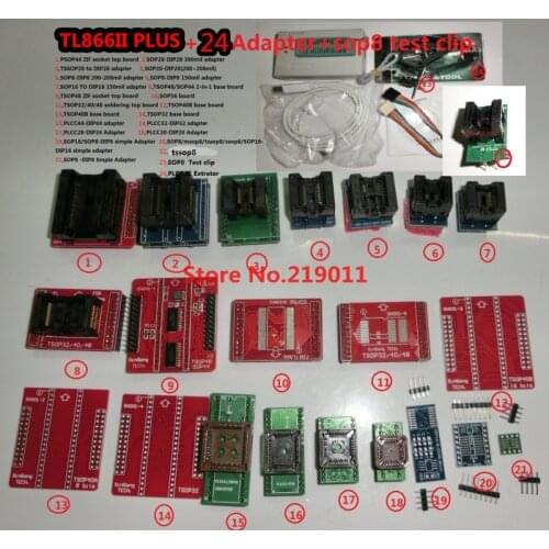 100% ORIGINAL TL866II PLUS programmer +24 adapters +IC clip High speed AVR MCU Flash EPROM Programmer replace TL866A/CS