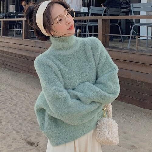 Pullover Women Sweater Long Sleeve Sweaters Velvet Knit Loose Turtleneck Sweater Womens Jumper