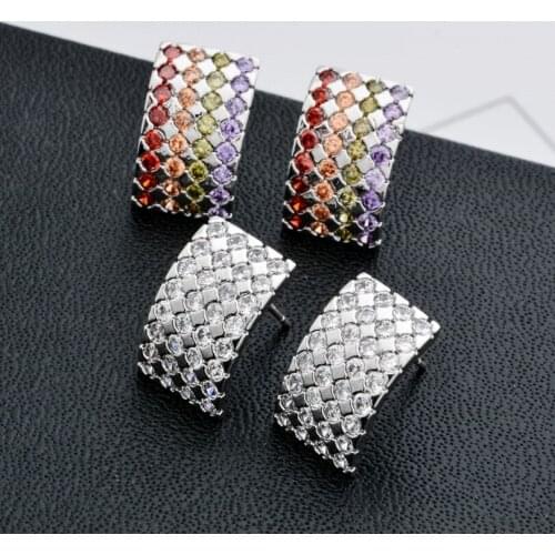 Tsunami Zircon Stud Earrings Rectangle 2018 Earrings For Lady Girls Jewelry Stone DIY Earrings Korean Style Fashion 1Pair Copper