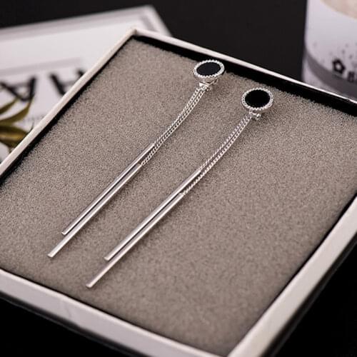 Korean Minimalist Geometric Gold Color Long Thread Tassel Bar Clip on Earrings Non Pierced for Women Ear Clips Fashion Jewelry