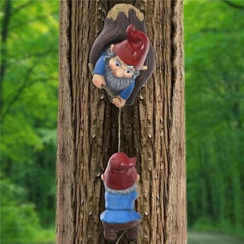 Climbing Gnomes Tree Hugger Decor Whimsical Outdoor Tree Sculpture Art Ornaments Garden Peeker Elf Tree Hugger-Polyresin W4614