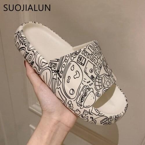 SUOJIALUN EVA Slippers Women Anti-slip Bathroom Slides Shoes Fashion Graffiti Indoor Home Slippers Household Bath Sandals