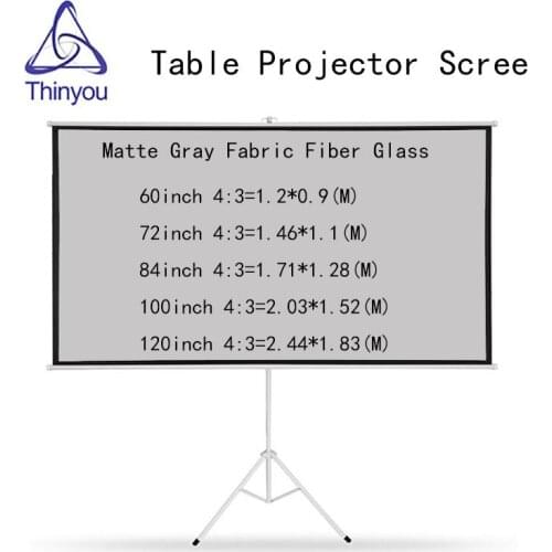 Thinyou Tripod Projector Screen Matte Gray Fabric Fiber Glass 120 inch 4:3 Bracket Gain Portable Pull Up Stable Stand Tripod