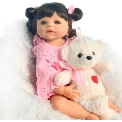 Curly hair bebe reborn silicone doll 22inch 55cm lifelike newborn baby girl princess dolls toys for childrens day gift