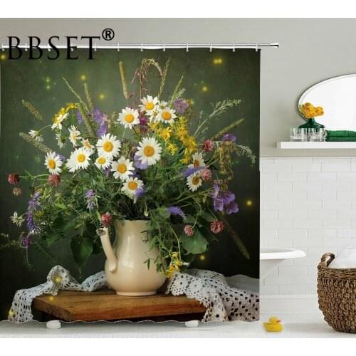 Floral Theme Shower Curtain Colorful Little Daisy Flowers Pattern Waterproof Multi-size Douchegordijn Bathroom Decor with Hooks