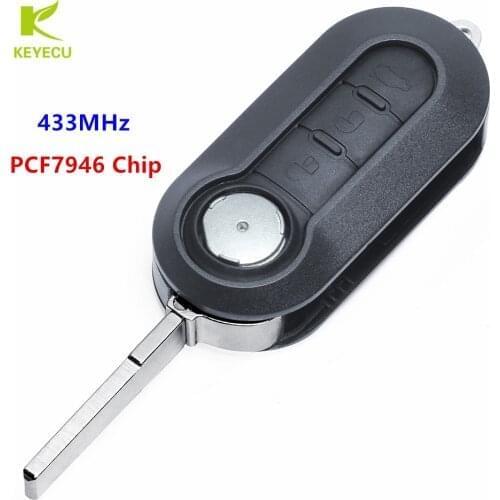 KEYECU Replacement Flip Remote Key Fob 433MHz PCF7946 for Fiat 500L Bravo Ducato, for Iveco Daily,for Peugeot Citroen Alfa