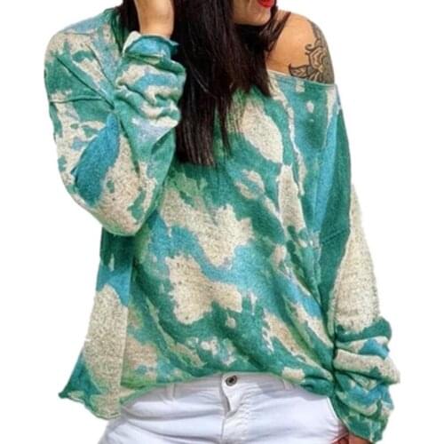 Womens Casual Round Neck Printing Long-sleeved Shirt Top