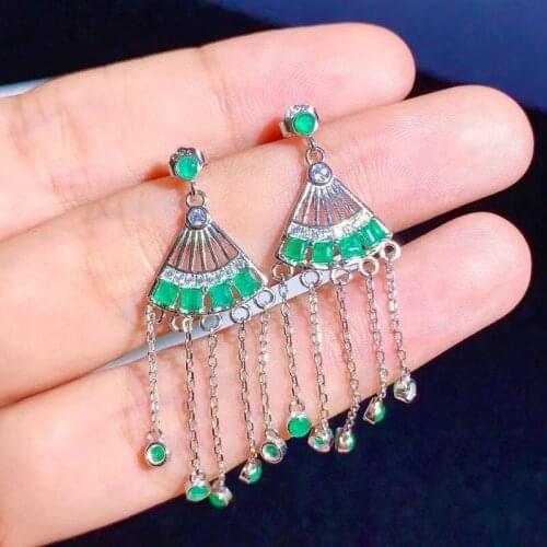 Restoring Especially Stars S925 Silver Natural Green Emerald Drop Earrings Natural Gemstone Women Birthday Party Gift Jewelry
