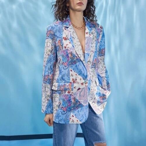 Harajuku Floral Printed Suit Coat Jackets Women Office Workwear Jackets Long Sleeve Printing Slim Suit Coat Casual Loose Coats