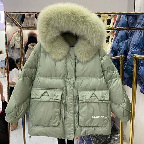 Womens Down Jacket 2021 Female Thicken Warm Winter Down Coat Women Large Real Fox Fur Hooded 90% White Duck Down Parkas