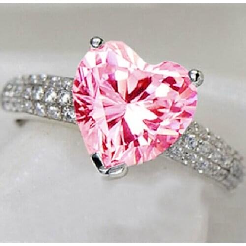 YaYI Fashion Womens Jewelry Heart 5CT Pink Zircon CZ Silver Color Engagement Lovers Wedding Shining Party Rings