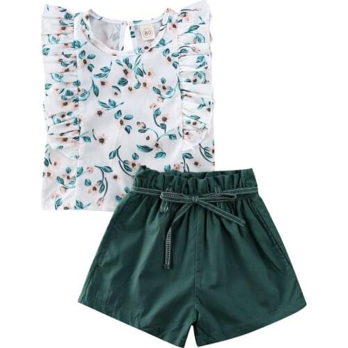 2020 Infant Baby Girls Kids Summer Clothes Floral Sleeveless Chiffon Vest Tops+Shorts Pants Tracksuits 2Pcs 1-5Y