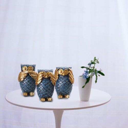 3x Resin Owl Statue Decor Desktop Decor Animal Sculptures Home Decor Gifts