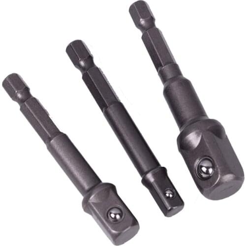 3Pcs Socket Adapter Drill BIts Set Hex Shank 1/4" 3/8" 1/2" Impact Drill Bits Hex Wrench Sleeve Extension Bar Drive Power Tool