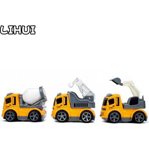 3 Kinds Inertial Engineering vehicles Mini Model Toy Diecast Alloy Excavator Crane Bulldozer Pull Back for Boy Toys Gift for Kid