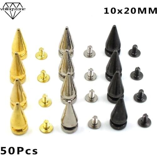 50Pcs Sliver Gold Spikes And Studs For Punk Rock Leather DIY Conical Metal Stud Screwback Nailheads Rivets For Shoes Clothes Bag