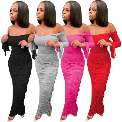 African Dresses for Women New Dashiki Sexy Off Shoulder Ruched African Clothes Plus Size Retro Africa Bodycon Long Maxi Dress